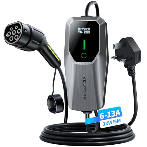 VDLPOWEREU EV Charger Cable Type 2 to 3 Pin Plug Electric Car Charger 3kW [6/8/10/13A] Type 2 Charging Cable 3 Pin EV Charger IP65 Advanced Protection Suitable for EVs & PHEVs