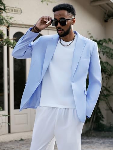 Image of MAGE MALE Men's One Button Suit Jacket Elegant Solid Color Blazers Slim Fit Lightweight Sport Coats Blazer