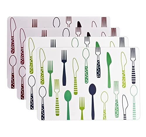 Image of 4 Pieces PVC Table Mats Set - Non-Slip, Heat Resistant and Washable Hot Insulation Pad - Modern Waterproof Placemats for Dining Table, Kitchen, Restaurant, Hotel (4-Piece, Multi Colour)