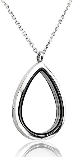 Jovivi Teardrop Floating Charms Memory Locket Necklace - 316 Surgical Stainless Steel Buckle Closure