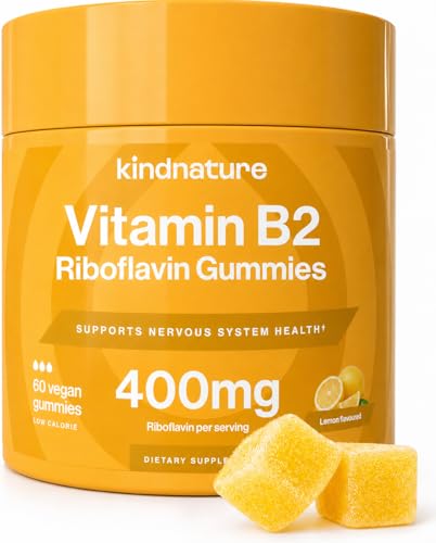 kindnature Vitamin B2 Gummies - Riboflavin 400mg Supplement for Kids & Adults - Non-GMO Soy & Gluten-Free Vegan Chewable Gummies (30 Day Supply)