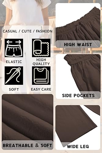 Image of LNX Womens Linen Capri Pants Wide Leg High Waisted Drawstring Casual Cropped Pants with Pockets