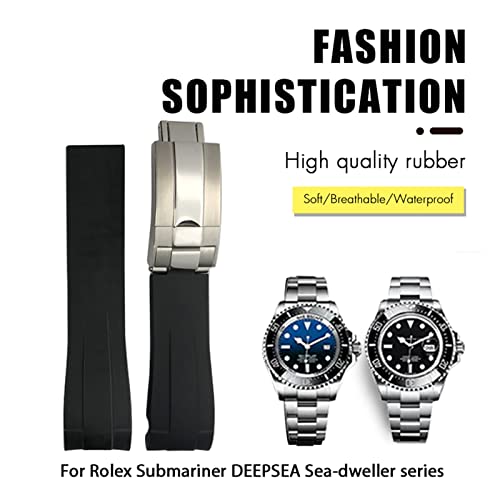 Correa de reloj de goma de 21 mm para Rolex DEEPSEA en color negro con hebilla Agate 2