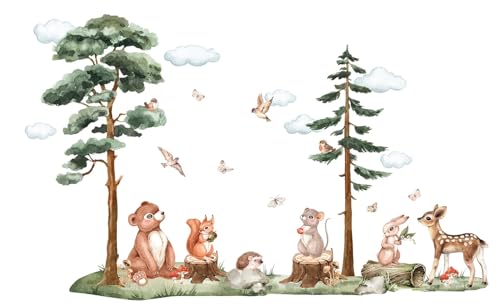 Image of Jungle Theme Wall Sticker for Kids Room Decor - Fun Animal Growth Chart with Giraffe, Elephant, Tiger, Panda, and More - Peel & Stick Removable Nursery Wall Decal (B, Small)