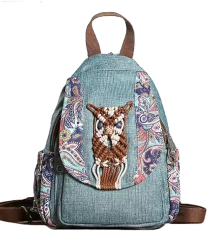 Image of Womens Boho Cotton Hemp Cloth Backpack Boho Vintage Embroidered Casual Purse Handbags Messenger Bag