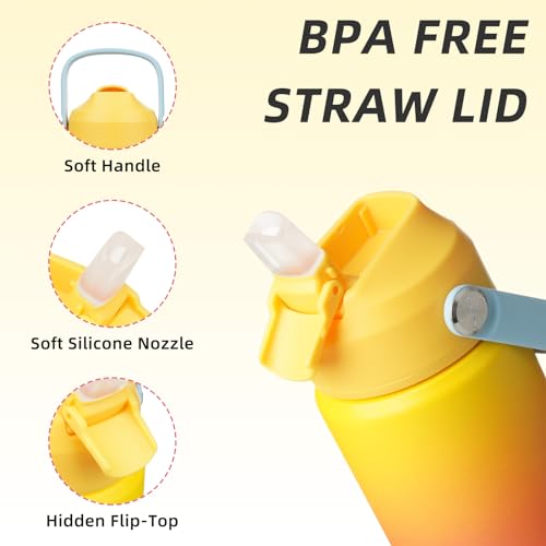 Image of BJPKPK Insulated Water Bottle with Straw Lid, 12oz Thermo Water Bottles with Soft Nozzle, Flex Handle & Non-slip Boot, BPA Free Leak Proof Stainless Steel Metal Thermo, Tumblers, Cups,Rainbow