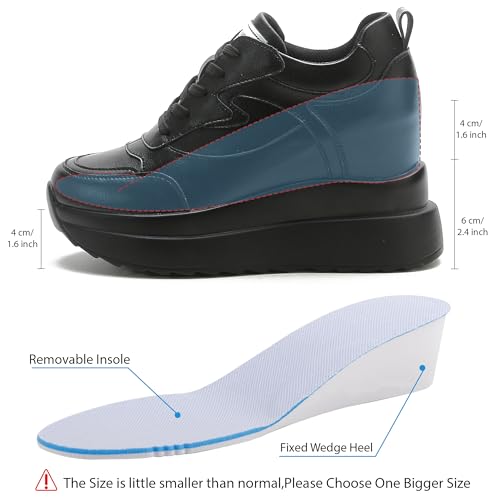 Image of AONEGOLD Platform Sneakers High Hidden Heel Sneakers for Women Wedge Leather Upper Fashion Lace up Increasing 3.94 inch