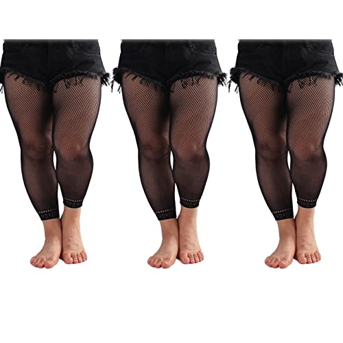 Image of Phedrew Women's Plus Size Fishnet Stockings 3 Pairs High Waist Stretchy Footless Tights