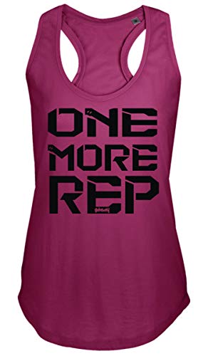 GO HEAVY Damen Racerback Yoga Sporttop | Ärmelloses Gym Trainings Fitness Tank Top | Aufdruck One More Rep | Pink M