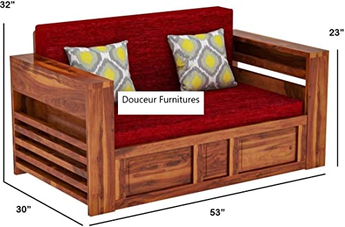 Image of Douceur Furnitures Solid Sheesham Wood 2 Seater Sofas | Two Seater Sofa Bed for Living Room, Hotels, Restaurant, Apartment | Wooden Sofa Bed