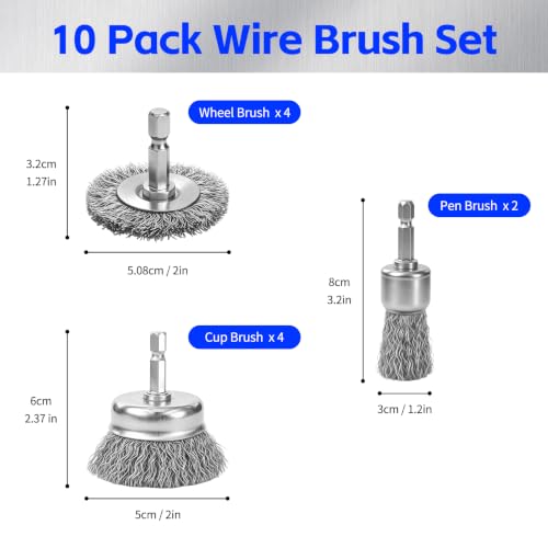 Image of 1 /4 Inch Wire Brush for Drill 10 Pcs Set Steel Wheel for Rust Removal