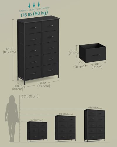 Image of SONGMICS BELLAH Collection - Dresser for Bedroom, Chest of Drawers, Storage Organizer Unit, Closet, Entryway, Steel, 10 Drawers, Modern, Ink Black and Ebony Black ULGS125B01S