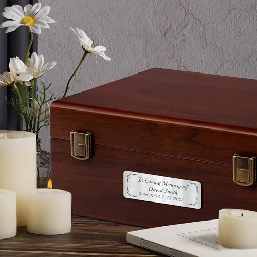 Image of Engraved Name Plates, 1 inch x 3 inch Personalized Name Plate, Trophy Plates Engraved, Brass Plaque, Custom Name Plate for Urn, Brass Name Plates with Adhesive Backing(Round Corner-Silver, 3x1 in)