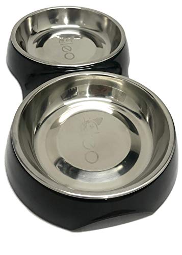 Design Futternapf für Katzen mit Edelstahleinsätzen (2 x 220ml) - schwarz glänzend