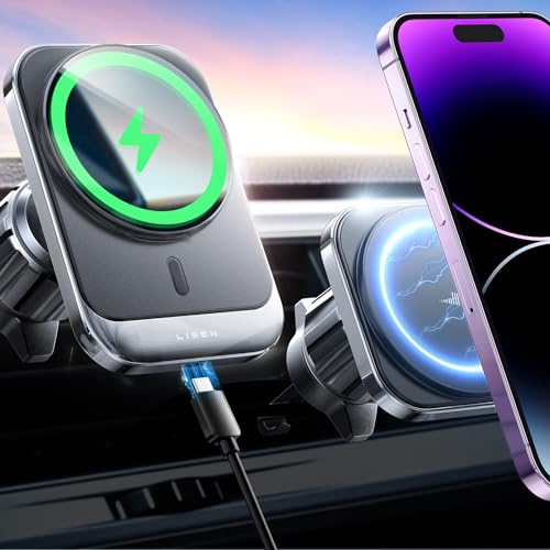 Image of LISEN for 15W MagSafe Car Mount Charger, Vent Mag Safe Car Mount Charger for iPhone 16 Pro Max Magnetic Phone Holder Mount for iPhone 16e 15 14 13 12, Samsung with MagSafe, Gifts for Men Women