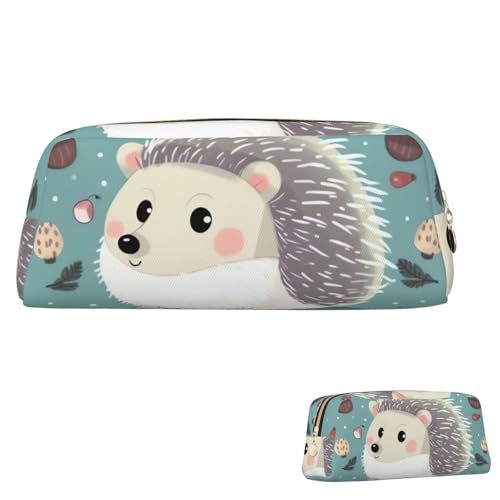 FZQVSLCM 筆箱 レザー ペンバッグ 旅行 メイクバッグ かわいい 漫画 ハリネズミ トイレタリーバッグ ポータブル コスメバッグ 小銭入れ, ゴールド, One Size