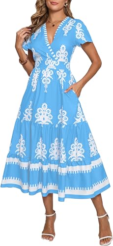 Image of Floral Print Dress for Women Boho Long Dresses Flowy A line Dresses Fit for Office and Casual Vacation Cocktail Party Prom