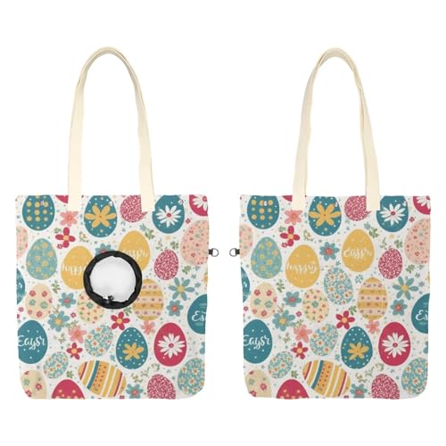 Pet Canvas Shoulder Bag Soft-Sided,Dog Purse Carrier for Small Dogs and Cats, Portable Pet Handbag with Adjustable Hole, Pet Washable Travel Tote Bag,Flowers Easter Eggs 16.7''x15.8''