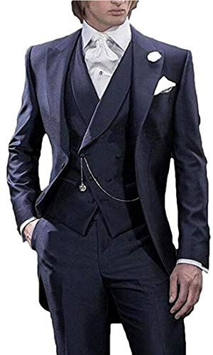 Men's White 3PC Long Tailcoat Suit Notch Lapel One Button Wedding Suits Groom Tuxedos2