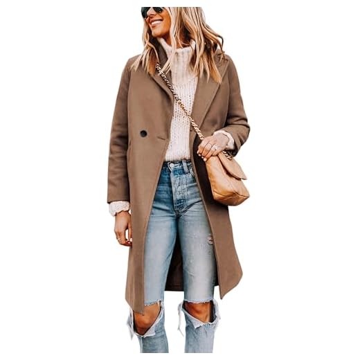 Tanming Women's Notch Lapel Double Breasted Wool Blend Mid Long Pea Trench Coat (Camel-M)