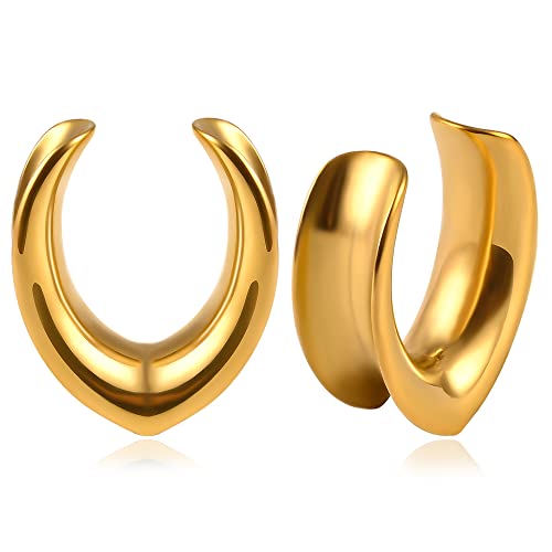 Vankula Ohr Flesh Tunnel Minimalist Plug Ohrmessgeräte Edelstahl Stretcher Expander Piercing Ohrpiercing(14mm(9/16"), Gold) Cover