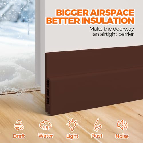 Image of Holikme Door Draft Stopper Under Door Draft Blocker Insulator Doors Sweep Weather Stripping Noise Stopper Strong Adhesive, Brown (Pack of 2)