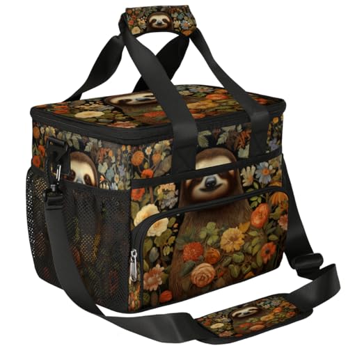 Sloth Floral Insulated Picnic Backpack Lunch Box for Women Men Picnic Basket Tote Lunch Bag Picnic Bag Portable Lunch Bags for Picnic, Beach, Work, Trip,Office, Camp Sloth