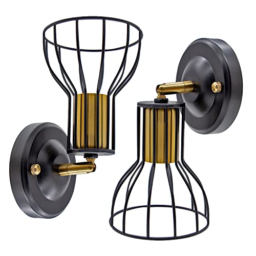 Applique Murale Intérieure,2PCS Applique Industrielle Vintage,Applique Murale LED Interieur,Applique Murale Chambre,Spot Mural Doré,Douille E27,Lampe Murale Abat-jour Cage,pour Salon Cuisine Escalier Cover