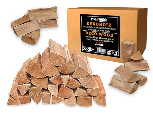 Leña decorativa de haya sin corteza, 20 kg, madera decorativa prémium, para chimenea, leña para barbacoa