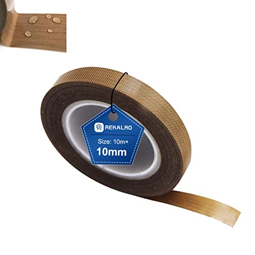REKALRO Cinta adhesiva de teflón/cinta adhesiva de PTFE, cinta de alta temperatura para impresora 3D, cinta de sellado al vacío, cinta aislante para máquina de sellado al vacío (10 mm x 10 m)