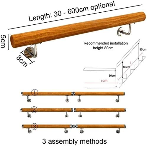 IL Wooden Stair Banister - 1FT-20FT Complete Non-Slip Stair Railings Kit, Indoor/Outdoor Support Rod, Loft Villa Grab Bar for Safe Corridor & Stair Safety, 12FT Option Available
