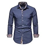 Chemise Homme Printemps Été Col Imprimé Manche Longue Chemise Homme Contraste De Couleur Slim Fit Chemise Traditionnelle Homme Travail d'affaires Urbain Tops Homme AU-Navy L
