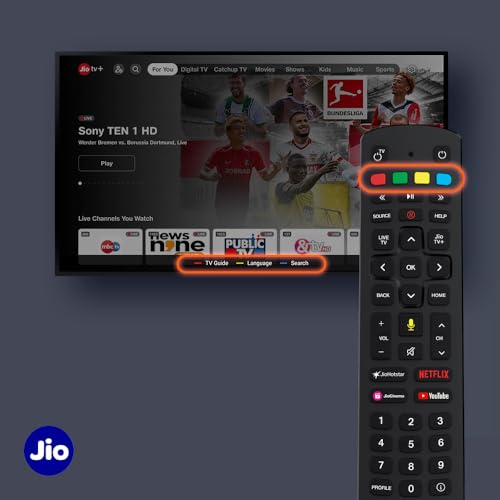 Image of Jio Original & Genuine Bluetooth Voice Remote for JioFiber Set-Top Box | 43-Key Universal Replacement | Easy Pairing | 6-Month Warranty