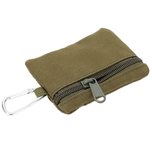AYNEFY Mini Bolsa Molle con Mosquetón, Monedero EDC Portátil con Cremallera para Acampar y Exteriores, Verde