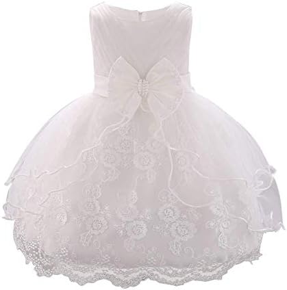 OBEEII Baby Girl Christening Baptism Dress Toddler Flower Embroidery Tutu Gown Boutique First Holy Communion Photoshoot White 18-24 Months