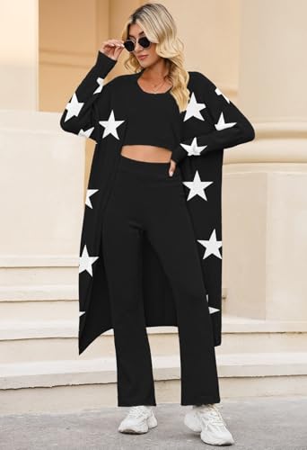 Women's Fuzzy 3 Piece Sweatsuit Open Front Cardigan Crop Tank Tops Wide Legs Pants Lounge Sets4