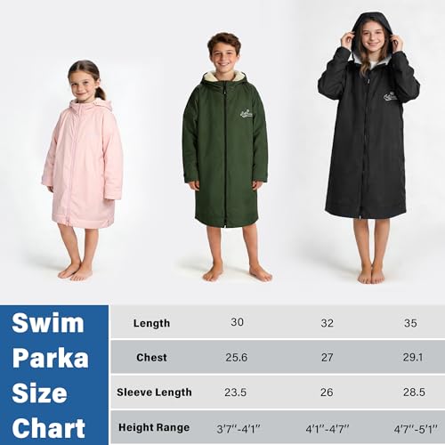 Image of Catalonia Waterproof Kids Swim Parka with Hood, Sherpa Lined Swim Coat with Inner Pocket & Write-On Name Tag