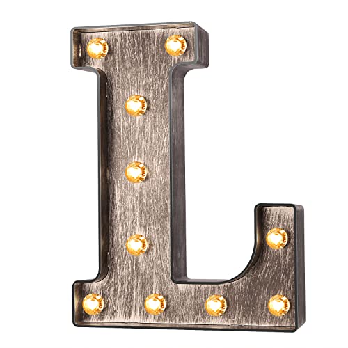 Light up Letters Silver Grey LED Marquee Letter Lights Sign for Cafe Wedding Birthday Party Christmas Lamp Home Bar Initials Decor - L