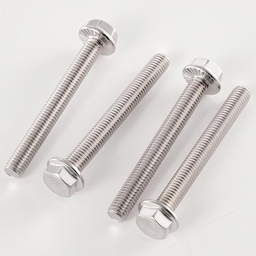 Image of M8x1.25 x 60mm Flanged Hex Head Bolts, 304 Stainless Steel (A2-70), Bright Finish, Fully Threaded, Hexagon Head Flange Bolts, Quantity 10