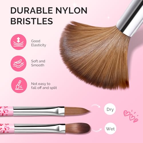 Image of MelodySusie 3-Piece Acrylic Nail Brush Set, Sizes 8 /10 /14, Pink