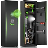 5-8 Gun Safe for Rifles & Pistols, Fast-Access Digital Keypad Rifle & Shotgun Gun Cabinet, Double-layer Ammo Storage Adjustable Plate, Equipped with Dual Alarm and Silent Mode 11.81 x 13.78 x 57.1