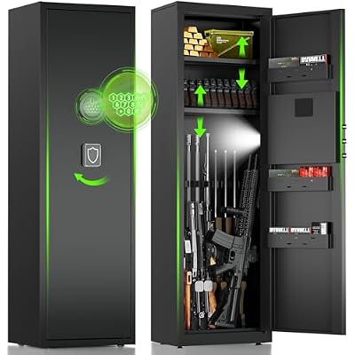 5-8 Gun Safe for Rifles & Pistols, Fast-Access Digital Keypad Rifle & Shotgun Gun Cabinet, Double-layer Ammo Storage Adjustable Plate, Equipped with Dual Alarm and Silent Mode 11.81 x 13.78 x 57.1