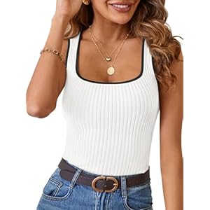 MEROKEETY Women’s Sleeveless Square Neck Tank Tops 2025 Slim Fitted Color Block Knit Shirts Summer Basic Sweater Vest