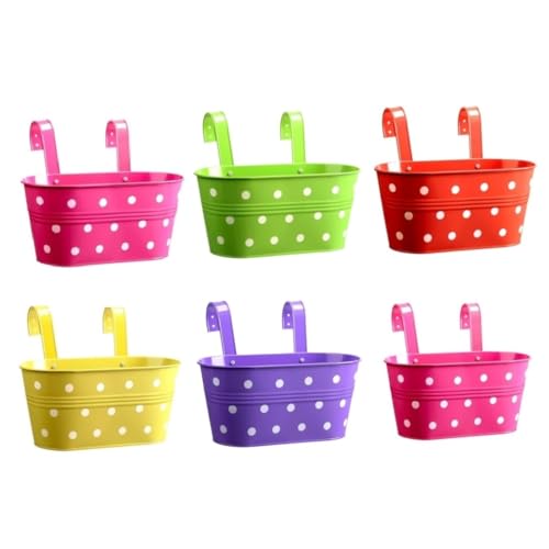 Image of 12 INCH Anti Rust Railing Oval Planter for Balcony & Garden with Detachable Handle | Hanging Flowerpot Holder | Metal Wall Planter for Indoor and Outdoor Decor (Multicolour Polka Dot, 6)