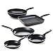 GreenPan Padella Antiaderente con Rivestimento in Ceramica, 20 cm + Padella Antiaderente, 24 cm + Padella Antiaderente, 28 cm + Wok Antiaderente, 28 cm, Nero + Bistecchiera Antiaderente, 28 cm