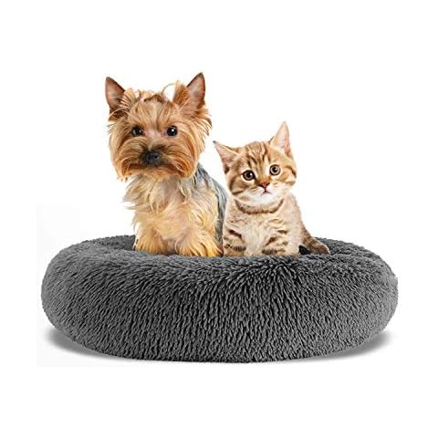 Vidence Calming Dog Beds, Cat Bed Dog Bed Small Washable , Donut Dog Beds, Fluffy Puppy Bed Pet Bed, Machine Washable Soft Comfortable Round Donut Dog Bed Sleeping Cushion, Grey, 50 x 20CM, Gray Cover
