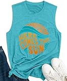 Hawaiian Tank Tops for Women Novelty Here Comes The Sun Letter Print Sunrise Tank Shirts Summer Vacation Loose Fit Muscle Tees Beach Sunshine Cami Tanks(Mint Green-L)