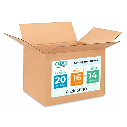 Large Shipping &amp; Moving Boxes 20x16x14 inches (10-Pack) - Extra Strength 200 lb vs Regular - Corrugated Moving Boxes for USPS/UPS/FEDEX - Cardboard Moving Box - Box for Moving by IDL Packaging