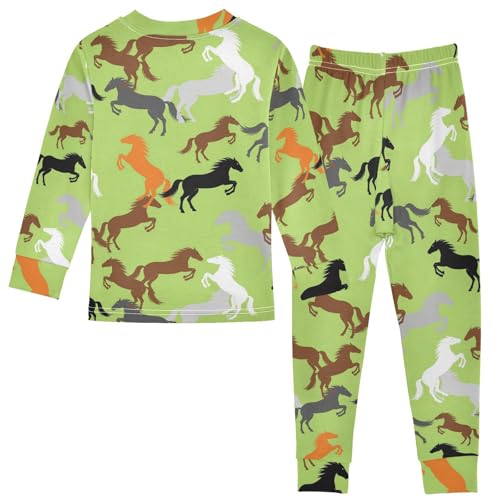 Pajama Sets Long Sleeve Horse Silhouettes on Green Soft Comfy Sleepwear 2 Piece PJS 3-8T3