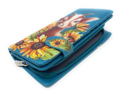 Shag Wear Garden Goat Wallet with Sunflowers for Women and Teen Girls Vegan Faux Leather Teal 7"3